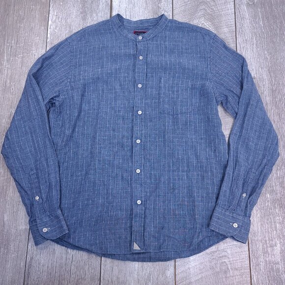 Untuckit Shirt Mens XL Slim Fit Blue Plaid Linen Blade Button Long Sleeve Top - Picture 2 of 7